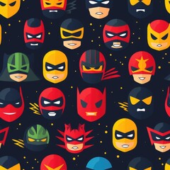 Superheroes superhero cape mask emblem seamless pattern