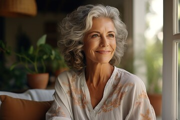 Portrait of a Contemplative Senior Woman with Gray Hair