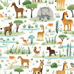 Animals adventure safari wildlife seamless pattern