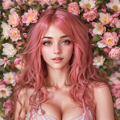 Naklejka premium portrait of a woman with flowers
