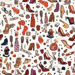 Fashion clothing shoes accessories seamless pattern