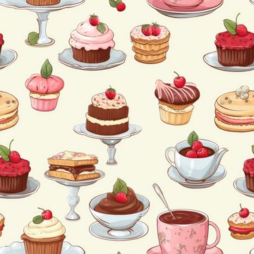 Desserts sweets confectionery seamless pattern