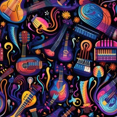 Music instruments melodic compositions seamless pattern