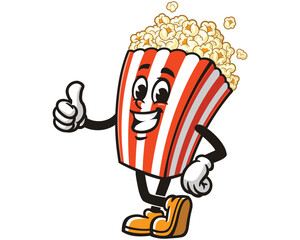 Popcorn with thumb up and relax pose cartoon mascot illustration character vector clip art hand drawn