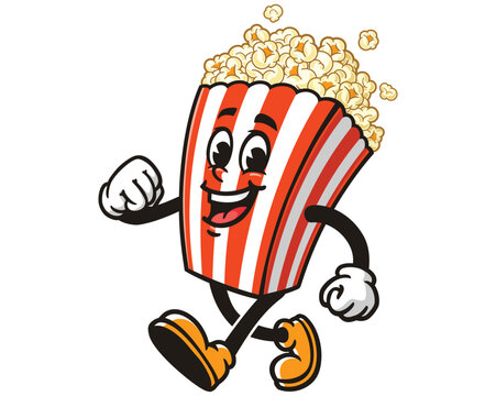 recommend clip art: Popcorn take a leisurely walk cartoon mascot illustration character vector clip art hand drawn