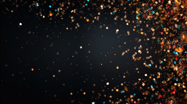 Confetti falling across a dark backdrop in an image, Generative AI.