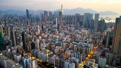 Panoramic urban skyline with skyscrapers, hong kong Jan 7 2024