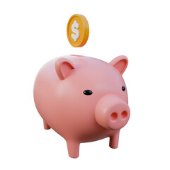 Coins falling to pink piggy saving , Financial and money deposit concept.