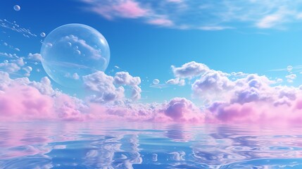 Seamless spherical equirectangular style of a blue sky panorama with pink Cirrus clouds, Generative AI.