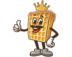 Waffle King cartoon mascot illustration character vector clip art hand drawn