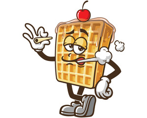 smoking Waffle cartoon mascot illustration character vector clip art hand drawn