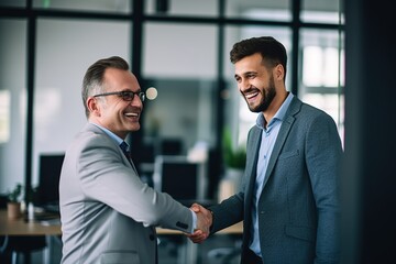 Two businessmen shaking hands in an office