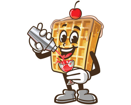 Waffle making a cocktail cartoon mascot illustration character vector clip art hand drawn