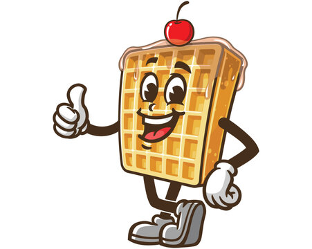recommend clip art: Waffle with thumbs up and relax pose cartoon mascot illustration character vector clip art hand drawn