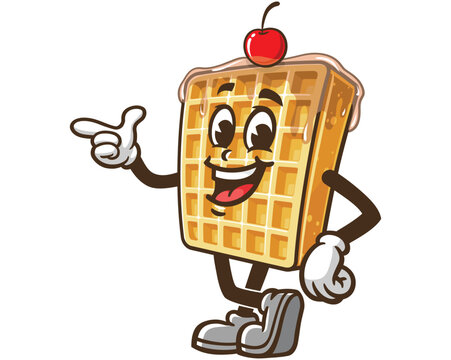 recommend clip art: Waffle with pointing hand and relax pose cartoon mascot illustration character vector clip art hand drawn