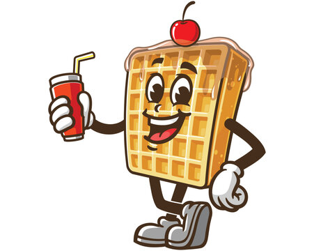 recommend clip art: Waffle with soft drink cartoon mascot illustration character vector clip art hand drawn