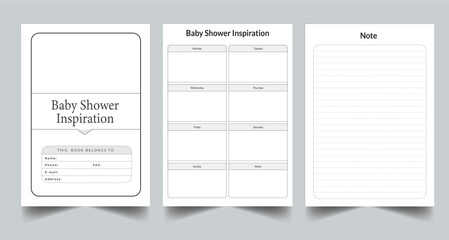 Fototapeta na wymiar Editable Baby Shower Inspiration Planner Kdp Interior printable template Design.