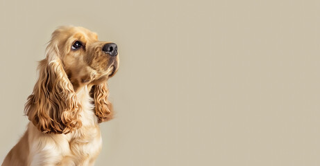Cocker Spaniel Dog, Training Readiness.  American Cocker Spaniel's Focused Expression - Pet Obedience Captured in Close-Up.