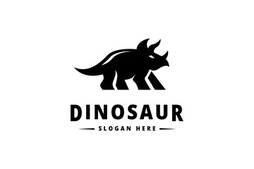 Triceratops dinosaur animal logo in flat template vector design style