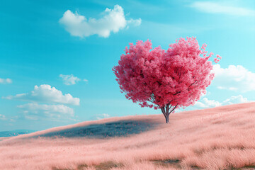 pastel tree in heart shape on the hill for valentine's day concept - 708846853
