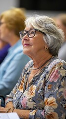 Retirees attend classes. Vertical background