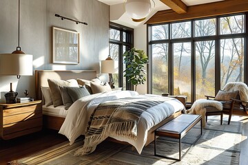 Timeless Elegance French Country Interior Design Infuses Modern Comfort in a Farmhouse Bedroom's Stylish Retreat. created with Generative AI