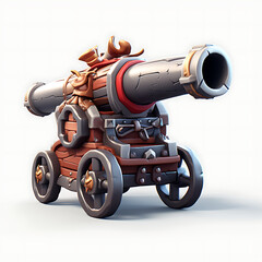 Classic Pirates cannon concept fantasy rpg game 3d render isolated white background AI Image generative