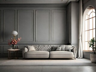 classic style gray interior living room. ai generative design