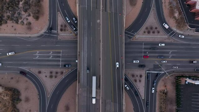 Aerial highway traffic Washington Utah fast motion. Freeway commuter , business and pleasure driving, time lapse. Southwestern desert Utah St George. Fast population growth, mild weather.