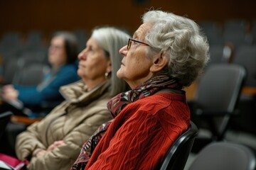 Elderly people attend lectures. 