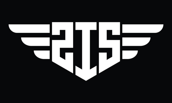 ZIS three letter logo, creative wings shape logo design vector template. letter mark, word mark, monogram symbol on black & white.	