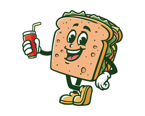 Obraz premium sandwich with soft drink cartoon mascot illustration character vector clip art hand drawn