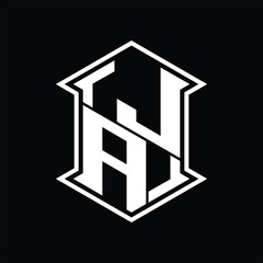JA Logo monogram hexagon shield shape up and down with sharp corner isolated style design