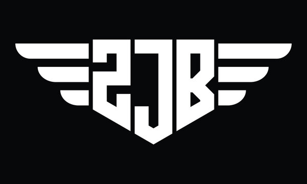 ZJB three letter logo, creative wings shape logo design vector template. letter mark, word mark, monogram symbol on black & white.	