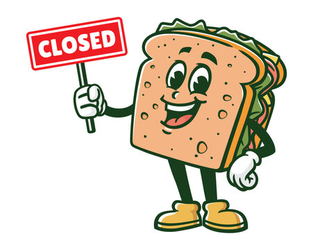 recommend clip art: sandwich with closed sign board cartoon mascot illustration character vector clip art hand drawn