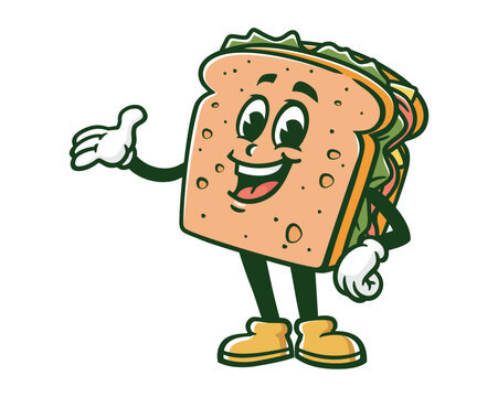 cartoon sandwich character smiling and pointing clip art preview