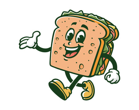 recommend clip art: walking sandwich cartoon mascot illustration character vector clip art hand drawn