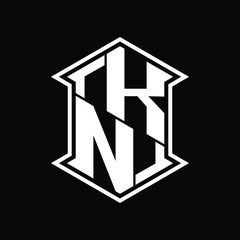 KN Logo monogram hexagon shield shape up and down with sharp corner isolated style design
