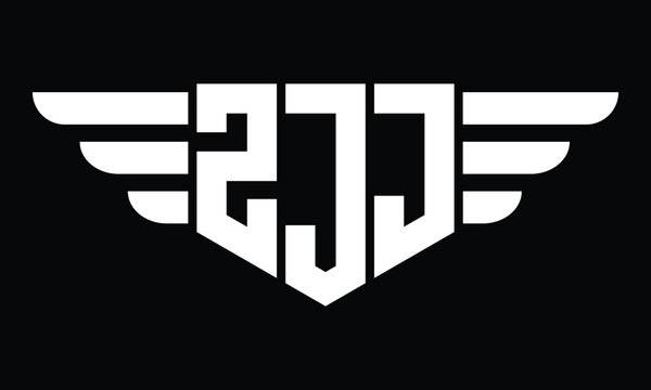 ZJJ three letter logo, creative wings shape logo design vector template. letter mark, word mark, monogram symbol on black & white.	