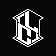 LC Logo monogram hexagon shield shape up and down with sharp corner isolated style design