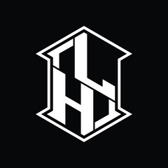 LH Logo monogram hexagon shield shape up and down with sharp corner isolated style design