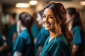Obraz premium Confident female healthcare professional in scrubs smiling