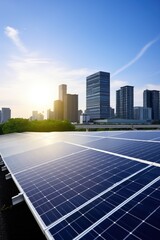 Solar panels generate clean energy in the urban environment