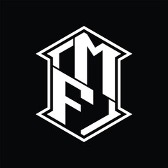 MF Logo monogram hexagon shield shape up and down with sharp corner isolated style design