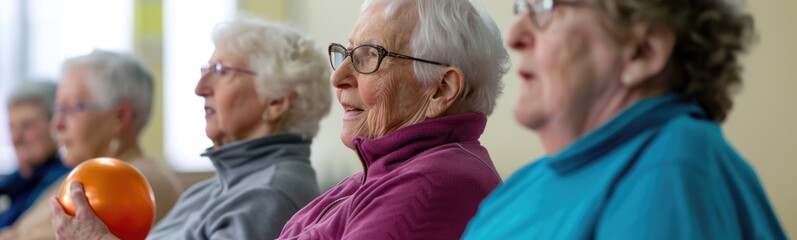 Elderly people engage in community activities. Banner - obrazy, fototapety, plakaty