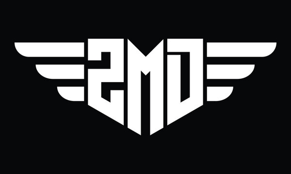 ZMD three letter logo, creative wings shape logo design vector template. letter mark, word mark, monogram symbol on black & white.	