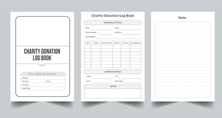 Editable Charity Donation Log Book Planner Kdp Interior printable template Design.