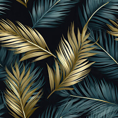 Gold-Embellished Palm Fronds on Midnight Canvas