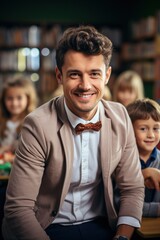 Fototapeta premium Portrait of a male teacher with a bow tie