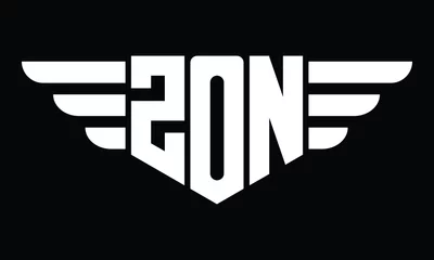 Poster ZON three letter logo, creative wings shape logo design vector template. letter mark, word mark, monogram symbol on black & white.  © Fahim